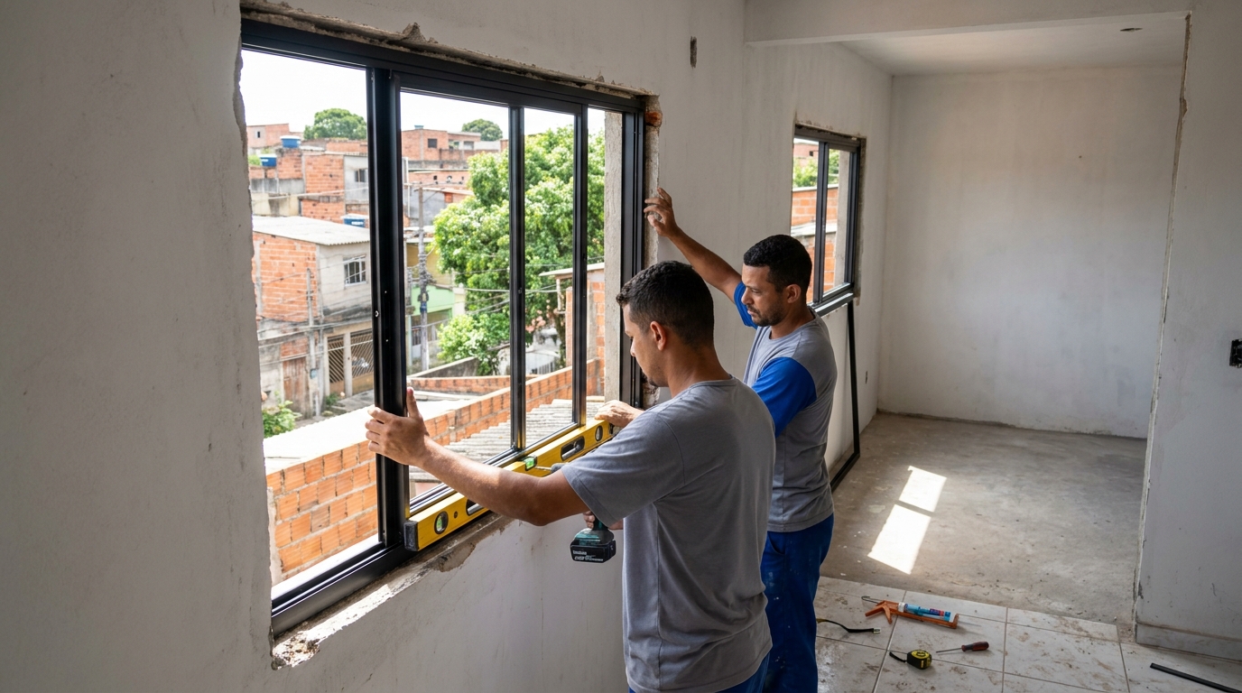 Esquadria de alumínio em obra em Sete Lagoas-MG